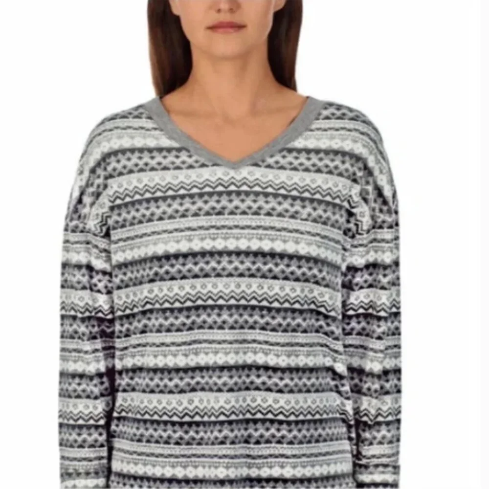 Nautica Ladies 2-piece Soft Fleece‎ Pajamas Set, Gray Fair-Isle XS #340M
